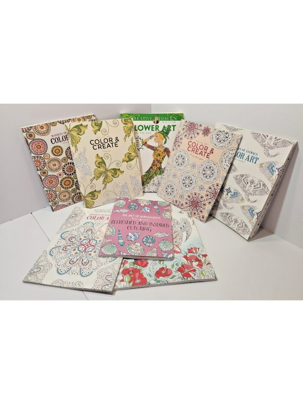 Lot 8 Adult Coloring Books Art Therapy Stress Relief Color & Create Flower Art
